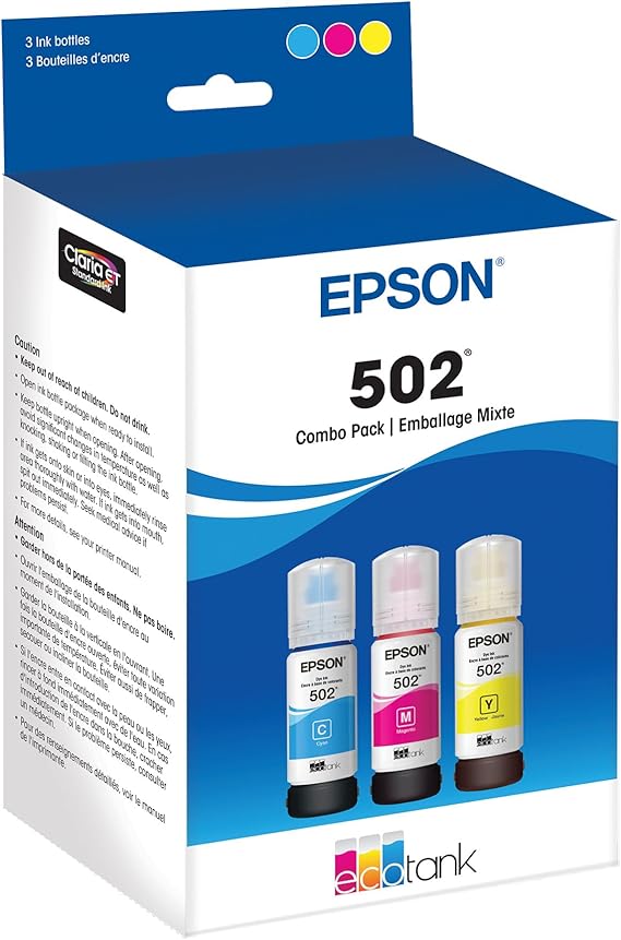 EPSON 502 EcoTank Ink Ultra-high Capacity Bottle Color Combo Pack Works with ET-2750, 2760, 2850, 3750, 3760, 3850, 4850, and other select models