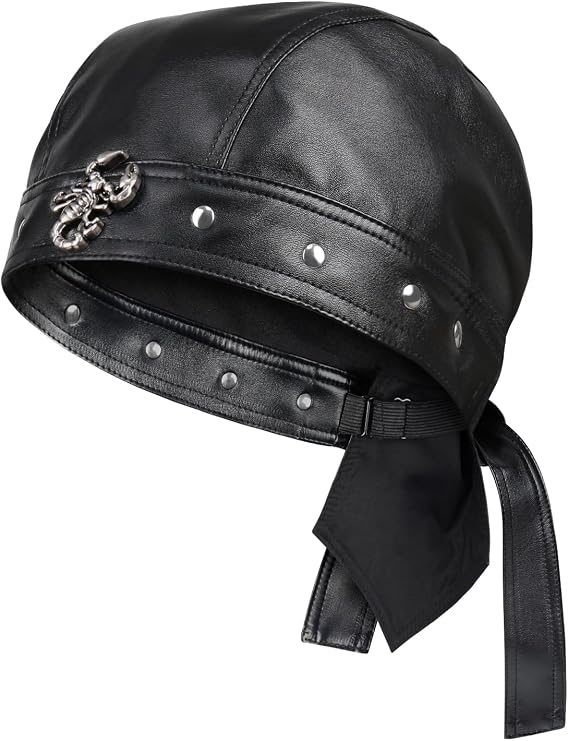 Hachapy Leather Biker Cap for Women - Adjustable Skull Motorcycle Hat with Snug Fit, Stylish Biker Head Wrap & Riding Cap for Badass Look