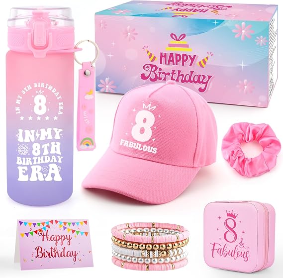 Gifts For 8 Year Old Girls, 8Year Old Girl Birthday Gift 8th Birthday Gift For Girl Ideas For Daughter Niece Sister Granddaughter Cool Things For 8 Year Old GirI Gifts Water Bottle And Baseball Cap