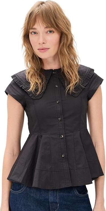 Ganni Women's Stretch Cotton Peter Pan Collar Shirt
