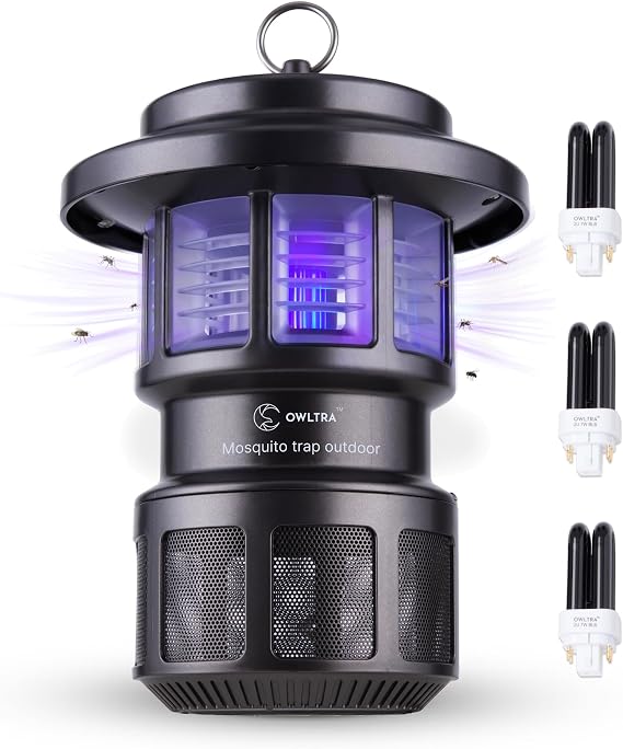 OWLTRA OMT-L20 Indoor & Outdoor Electric Insect Trap, Catcher & Killer Lamp for Mosquitoes, Biting Flies, Wasps, Moths, Sink Bugs, No-See-Ums and More with Light Attraction and Fan Suction, Gray