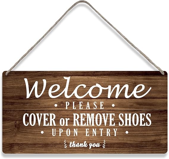 MIGUMUTU Country Style Wall Decor Remove or Cover Shoes Wooden Signs Positive Rustic Hanging Wall Plaque Welcome Sign Home Decor Present