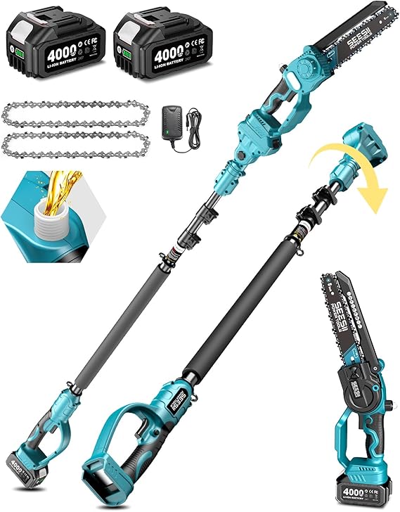 SEESII 2-in-1 Cordless 8 Inch Pole Saw & Mini Chainsaw, 24.0Ah Batteries