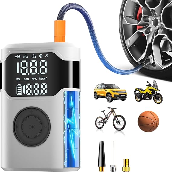 Tire Inflator Portable Air Compressor-150PSI Cordless Tire Air Pump, 5X Faster with Digital Gauge, Auto-Off & LED Light, Air Pump for Car Tires, Motorcycle, Bike, Balls & More