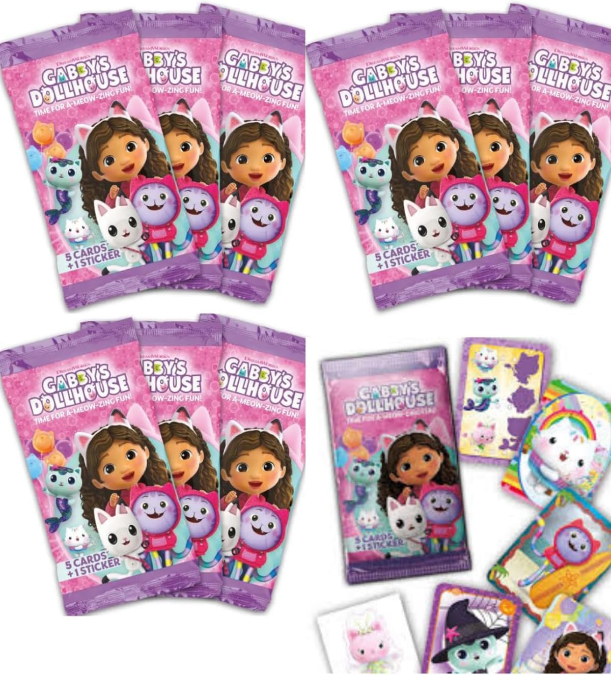 Lisanslı Gabby's Dollhouse Trading Card Panini 10 Paket, 50 Kart + 10 Çıkartma