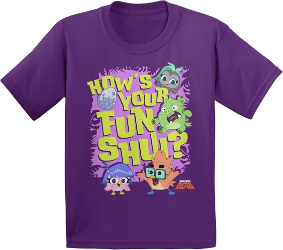 Angry Birds Official Mystery Island Youth Short Sleeve Cotton Printed T-Shirt for Boys, Girls, Unisex Purple