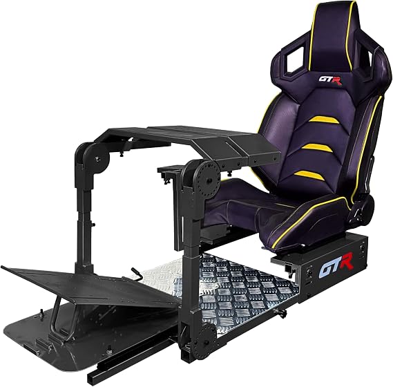 GTR Simulator GTA-Pro Racing Simulator Cockpit Home Workstation with Real Racing Seat, Racing Rig Control Mounts (Pista Seat, Black/Yellow)