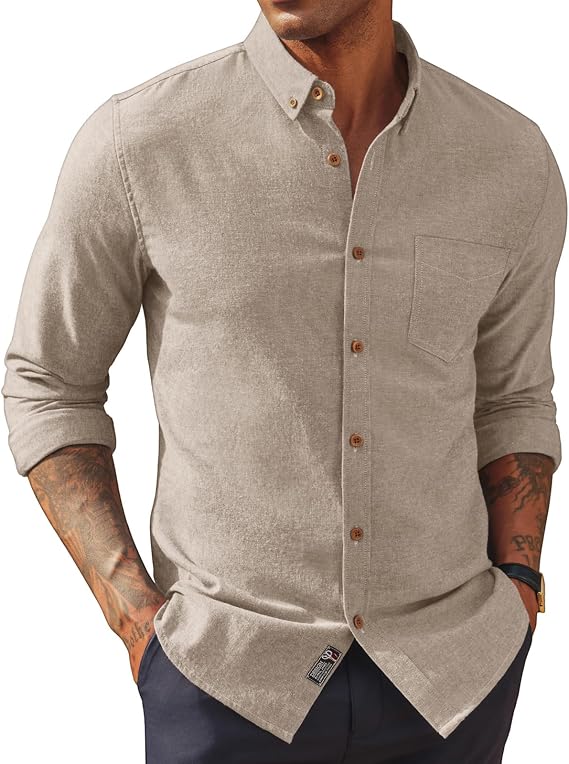 PJ PAUL JONES Mens Dress Shirts Linen Button Down Business Casual Shirts
