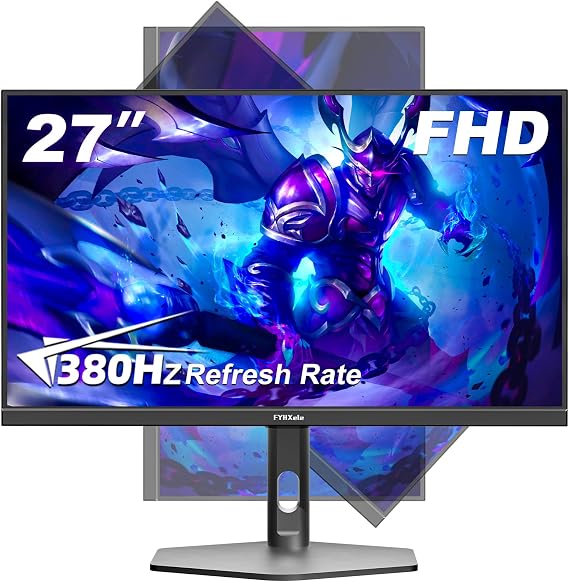 FYHXele 27 inch Gaming Monitor 380Hz, FHD 1080P, 0.5ms Frameless, Ultra Slim Computer Monitor, Height/Pivot/Swivel/Tilt Adjustable Vertical Monitor, Support FreeSync, VESA, DP*2, HDMI*2