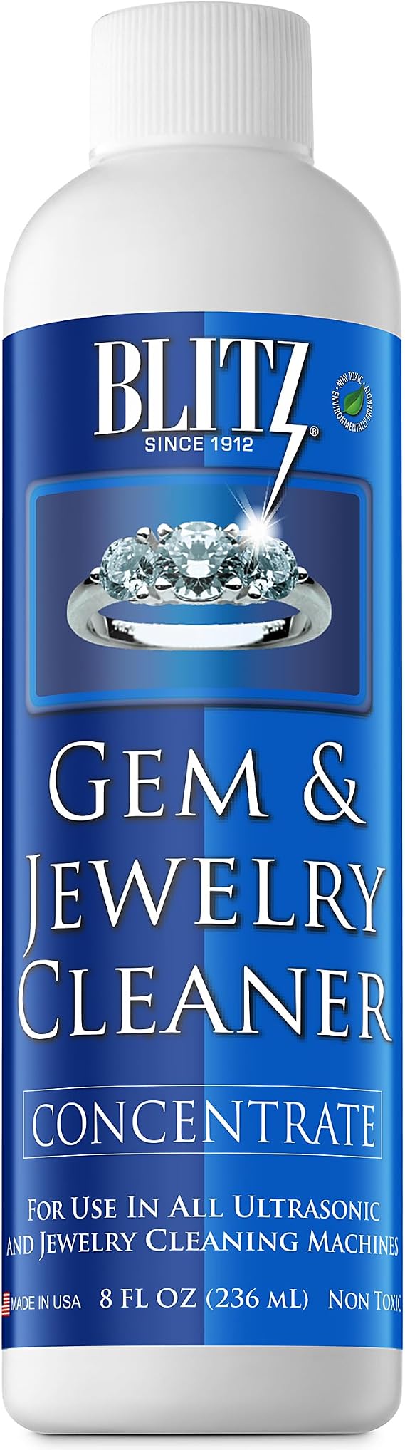 Blitz Gem & Jewelry Cleaner Concentrate Refill for Ultrasonic Machines 8 oz | Liquid Concentrate for Gold, Silver, Platinum Jewelry Cleans Non-Porous.
