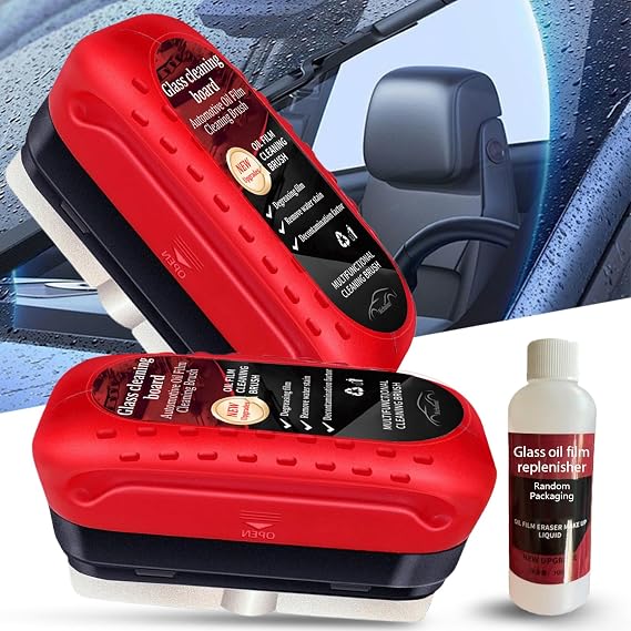 Louisx Glass Cleaning Board, Universal Glass Cleaning Wipe Board, Glass Film Cleaner, Glass Coating for Windshield, Glass Coating Windshield Water Repellant with Refill (Oil film cleaning (2pcs))