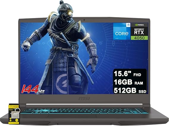 msi Thin 15 Gaming Laptop 15.6" FHD IPS 144Hz Intel Octa core i5-13420H (Beats i7-12650H) 16GB RAM 512GB SSD GeForce RTX 4050 Backlit Type-C Wi-Fi6E Win11 ICP Hub