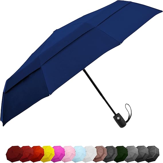 Windproof Travel Umbrella Auto Open Close, Compact 42" Folding Umbrella
