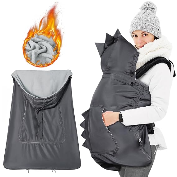 Orzbow Baby Winter Carrier Cover with Detachable Hood, Dark Grey Dinosaur