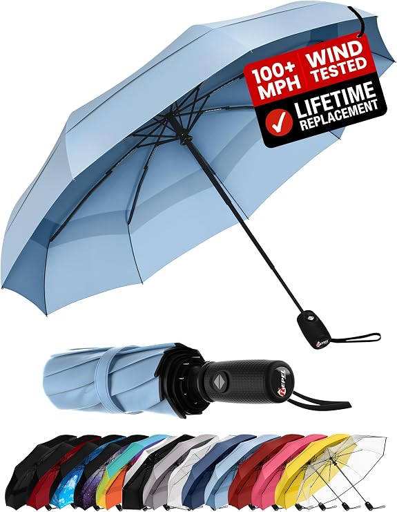 Repel Windproof Travel Umbrella - Compact & Withstands Winds up to 100MPH, Strongest Premium Auto Folding Umbrella for Rain and Sun - Durable, Light & Portable for Women & Men, Fits Backpack & Cars
