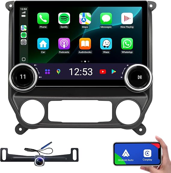 Replacement Radio for Chevy Silverado GMC Sierra - Car Stereo Wireless Carplay Android Auto 2014-2018 8Core QLED Touch Screen Radio Upgrade GPS Navigation 11.5" Head Unit Double Knobs (6G+128G)