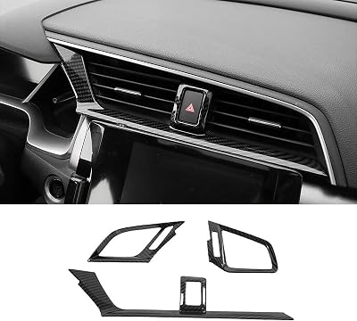 Car Accessories Fit for Honda 10th Gen Civic 2016-2021 Interior Console Dashboard Air Condition Outlet Vent Trim Cover Frame Carbon Fiber Style ABS 3 PCS