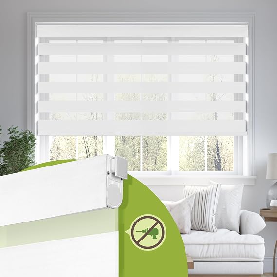 No Drill Zebra Blinds for Windows Custom Size,Light Filter White