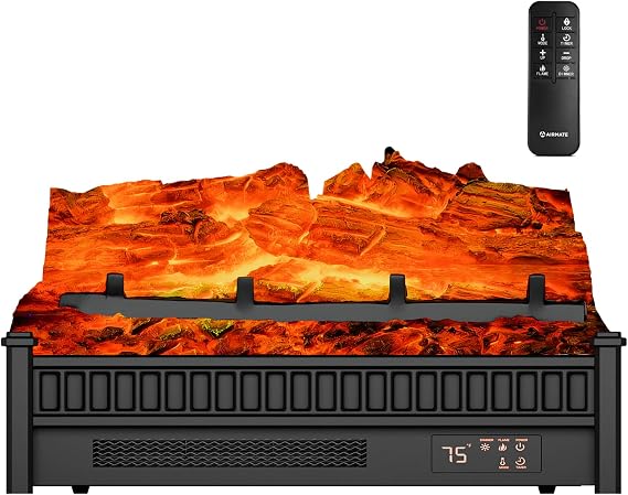 AIRMATE 1500W Electric Fireplace Heater, 22In Electric Fireplace Insert Logs, Fire Places Fireplace 12H Timer, Adjustable Flame Colors & Light Remote Overheat Protection