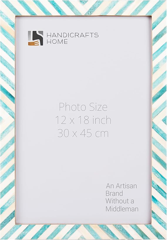 Handicrafts Home 12x18 Poster Frame Green Chevron Bone Inlay Photo Frame Wall Mount Picture Frame for Posters, Photos & Art Prints Boho Chic Vintage & Rustic Home Decor Decorative Wall Frame