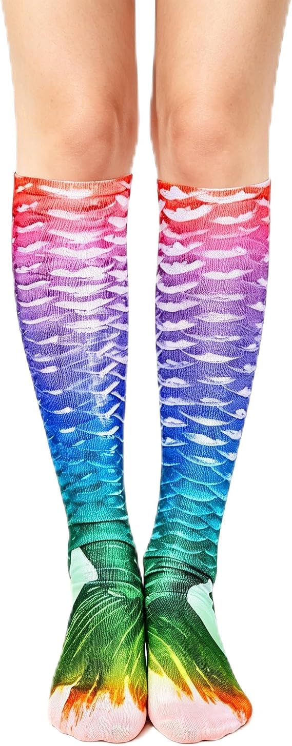 Benefeet Sox Women Funny Knee High Socks Crazy Novelty 3D Print Pattern Tube Socks Funky Silly Stockings Cosplay Costume