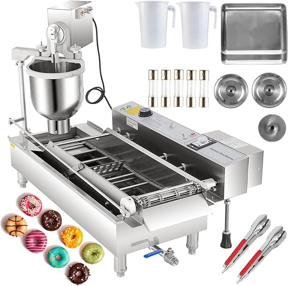 VEVOR Commercial Automatic Donut Making Machine - 2 Rows Auto Doughnut Maker With 7L Hopper, 3 Sizes Moulds, 110V Fryer, Intelligent Control Panel, 304 Stainless Steel