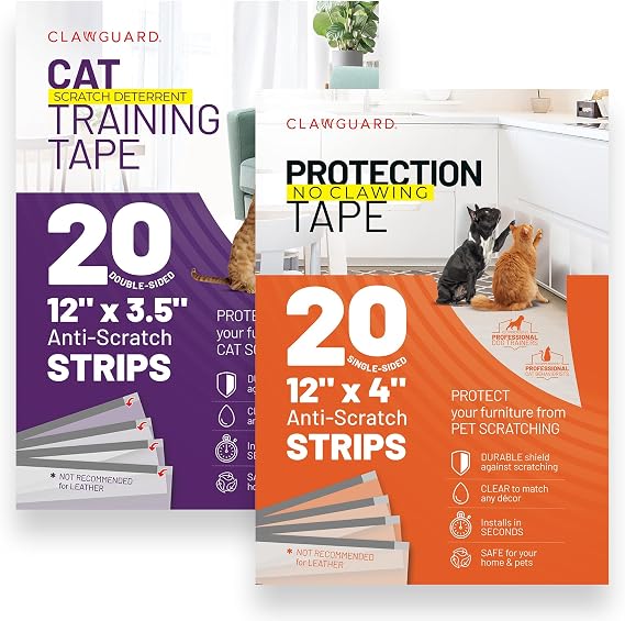CLAWGUARD Pet Scratch Tape Bundle, 40 Pre-Cut Strips for Cats and Dogs