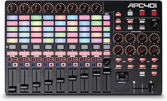 Akai Professional APC40 MKII USB MIDI Pad Controller | 40 RGB Pads, 8 Knobs, 9 Faders, 1:1 Mapping for Ableton Live, for Live Performance and Music Production