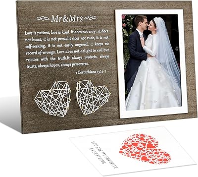 Ourea Brown Picture Frame 12.0 x 7.8 inches, Wood, Polished, Rustic Style, for Couples - Unique Bridal Shower Gifts, Personalized Wedding Anniversary Frame, Valentines Present