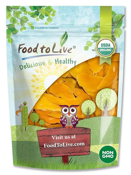 Food to Live - Organic Mango Cheeks, 8 Ounces - Dried, Non-GMO, Kosher, Unsulphured, Unsweetened, Bulk