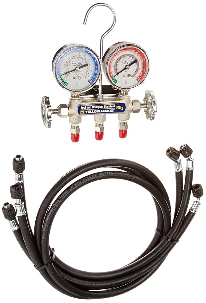 Yellow Jacket 40193 Manifold and Gauges with 3 NHA 48" Hoses