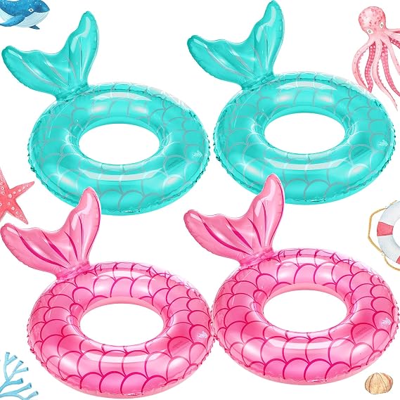 Neer 4 Pcs Mermaid Tail Pool Float for Kids