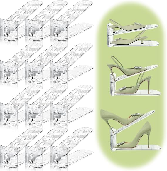 12 Pack Shoe Slots Organizer for Closet, Adjustable Shoe Stackers for a Pair of Shoes Shoe Rack Storage Shoe Space Saver 50% Shoe Shelf Display Holder for Closet