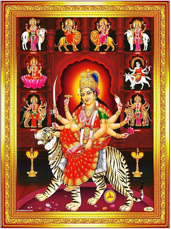 Generic Durgamaa Durgamata Navdurga Photo Frame Durga Mata Poster Durgamaa 9 Roop Nav Durga Nau Roop Painting Vaishno Santoshi Mata Durga maa Photo Pooja Photo Shera Wali Mata Photo Size 9x12 Inch