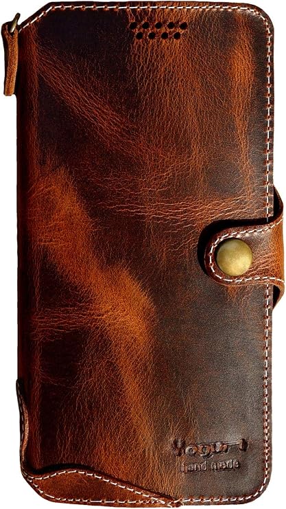 Yogurt Case Compatible for iPhone 17 Pro Max, Genuine Leather Wallet Cover Compatible for iPhone 17 Pro Max, 6.9-inch Handmade Dark Brown