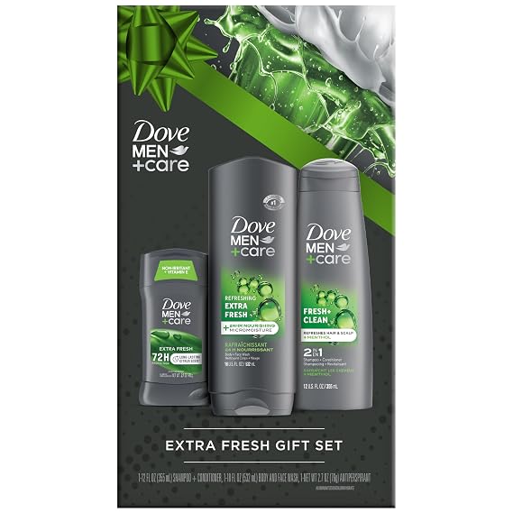 Dove Men + Care Bundle Extra Fresh Body Wash & 72H Deodorant + Fresh + Clean 2-in-1 Shampoo and Conditioner, Citrus Scent (3 Piece Set)