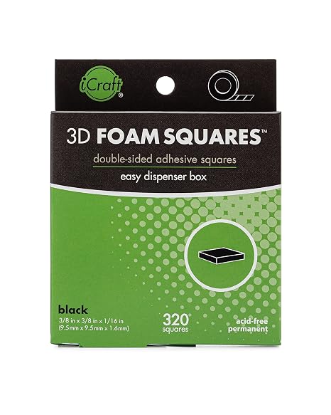 iCraft 3D Foam Squares in Dispenser Box, Black, 320 Squares