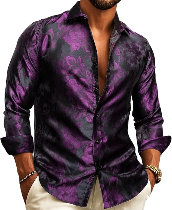 Barry.Wang Mens Paisley Shirt Button Down Western