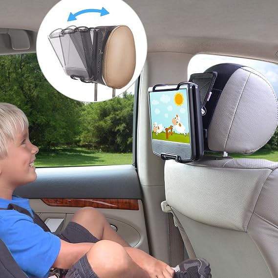 TFY Car Headrest Mount for Swivel & Flip DVD Player Black | Compatible with Swivel DVD Players | Universal Fit | Adjustable | Portable | Swivel screen support | Angle adjustable