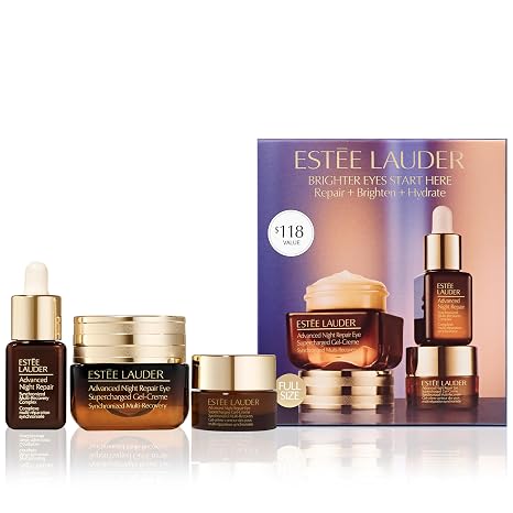 Estee Lauder Advanced Night Repair Eye Cream 3-Piece Travel Size Skincare Gift Set | Repair + Brighten + Hydrate | Includes Face Serum 0.23 Fl Oz + Eye Cream 0.5 Fl Oz + 0.17 Fl Oz