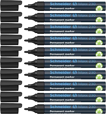 Schneider 230 Permanent Marker Pens 1-3 mm Refillable Aluminium Body Black Pack of 10