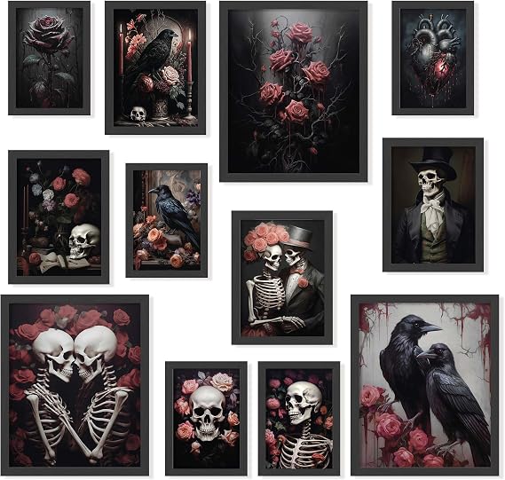 97 Decor Framed Gothic Wall Art, 12 Goth Prints, Black Frame 8x10