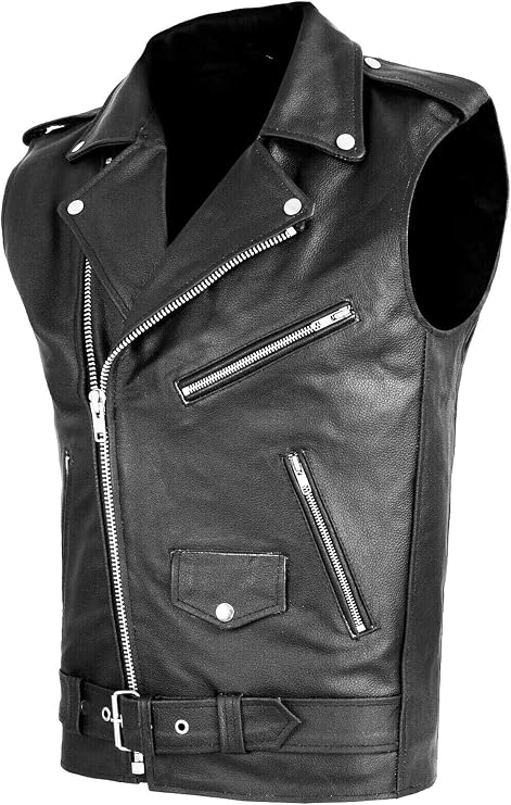 Fashion Mens Faux Leather PU Biker Punk Vest Zippers Slim Fit Male Sleeveless Waistcoat For Men