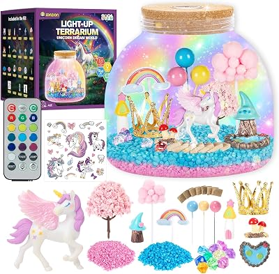 Unicorn Light Up Terrarium for Girls DIY Garden Craft with LED | STEM Kit, Arts & Crafts Gift for Kids Ages 4-8 by Ednzion