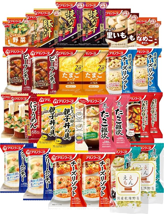 Amanofuus Free-Dried Miso Soup, Side Dish, Japanese and Western, Lunch, 30 Meals, Assorted Set, Instant Food, Ready-Made, Preserved Food, Domestic Dried Vegetables