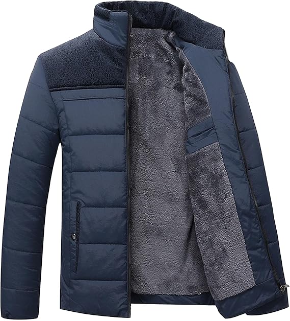 Mens Warm Silk Filled Jacket Classic Thickened Cotton Padded Jackets Fall Business Casual Winter Coat