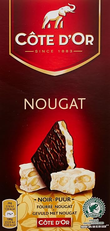 Cote DOr Chocolat Noir Nougat 130g (Cote DOr Dark Chocolate with Nougat 130g)