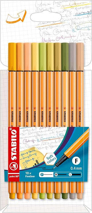Fineliner - STABILO Point 88 - Wallet of 10 - Assorted Colors