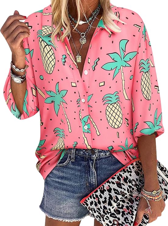 Women Button Down Shirt Beach Vacation Cruise Luau Party Music Festival