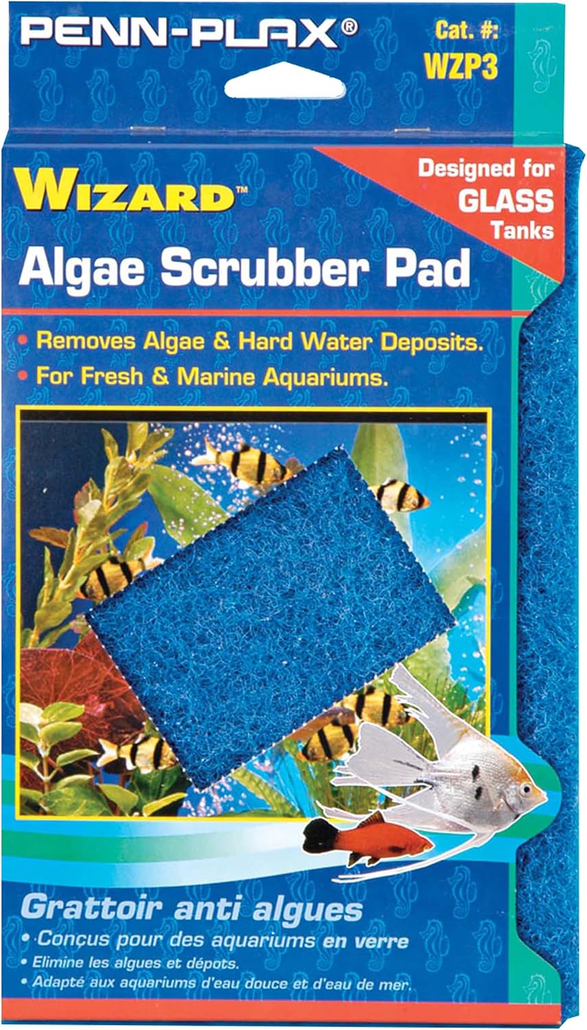 Penn-Plax WZP3 Wizard Scrubber Pad – for Glass Tanks Will not Scratch Aquarium Surfaces – Removes Accumulated Grime - 6” x 9